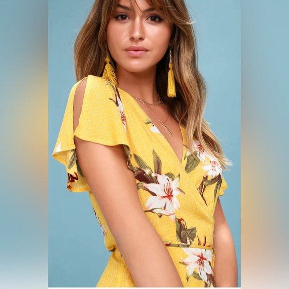 Heart of Marigold Yellow Tropical Print True Wrap Maxi Dress - Picture 16 of 16